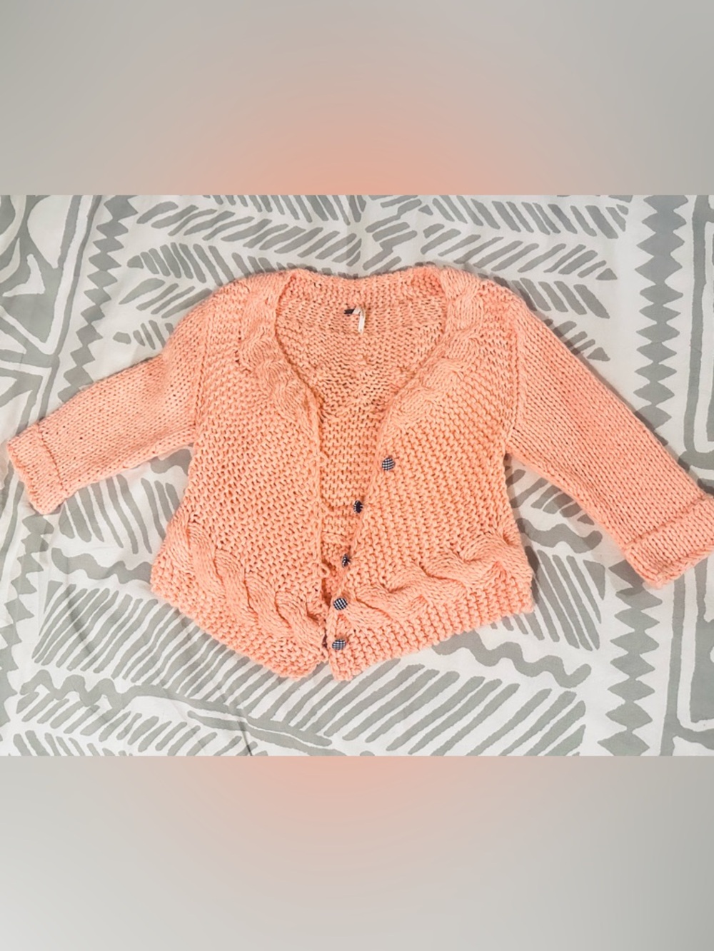 Free People Chunky Peach Cable-Trim Button Cardigan